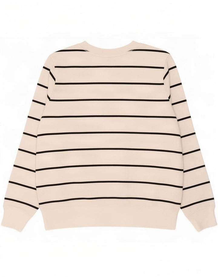 Marks & Spencer Damen-Sweatshirt-Pullover UK 12 Mittelweiß gestreifte Baumwolle