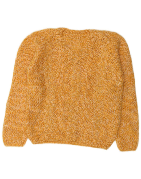 Vintage Damen V-Ausschnitt Pullover Pullover UK 14 Mittelgelb