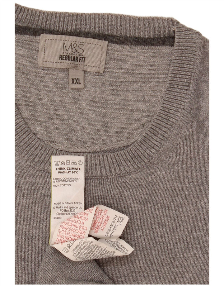 Marks & Spencer Herren-Pullover mit Rundhalsausschnitt, reguläre Passform, 2XL, graue Baumwolle