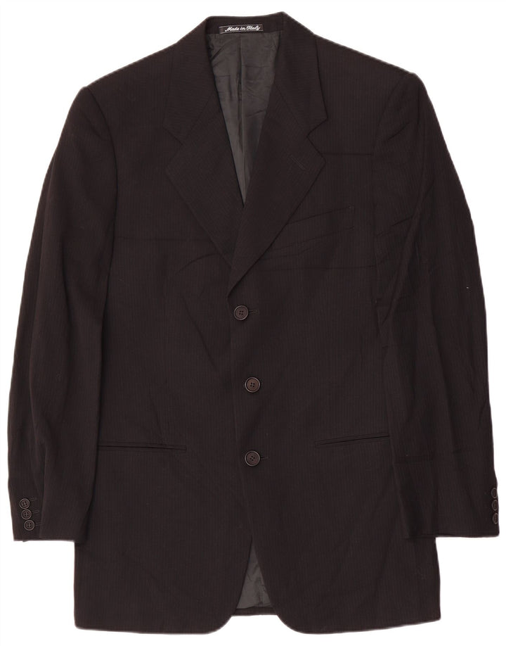 Giorgio Armani Herren 3-Knopf-Blazerjacke IT 46 Kleine schwarze Nadelstreifenwolle