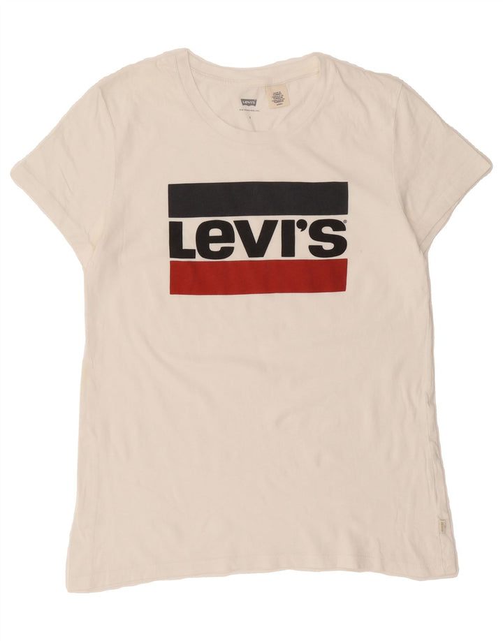 LEVI'S Womens Graphic T-Shirt Top UK 10 Small White Cotton Vintage Levi's and Second-Hand Levi's from Messina Hembry 
