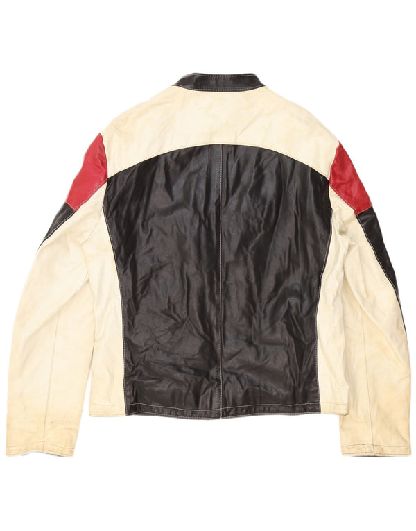 Vintage Herren Leder Racer Jacke UK 42 XL Schwarz Colourblock