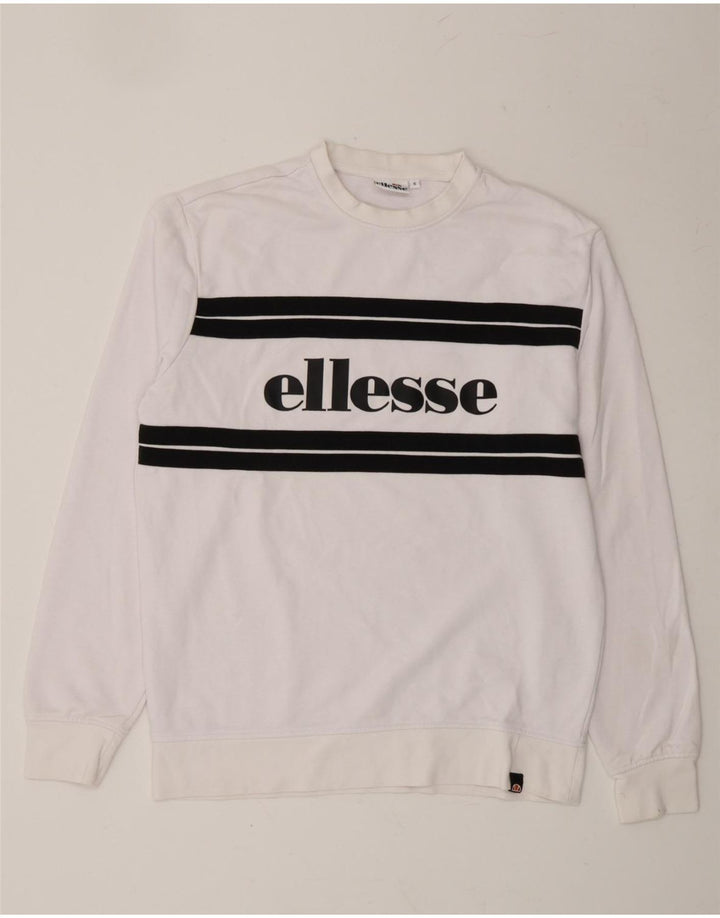 ELLESSE Mens Graphic Sweatshirt Jumper Small White Cotton Vintage Ellesse and Second-Hand Ellesse from Messina Hembry 