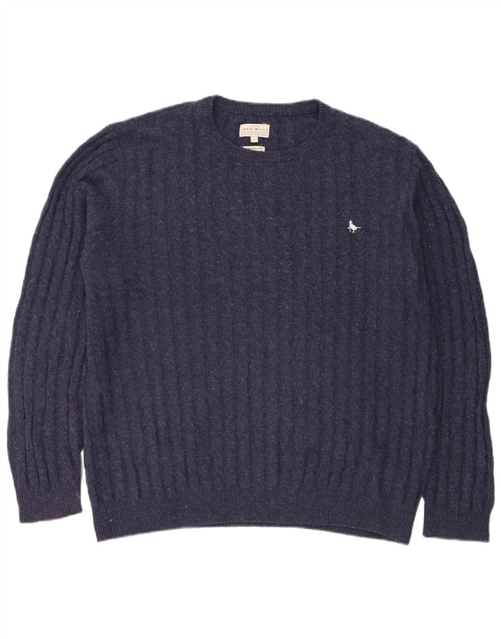 JACK WILLS Herren Rundhals Pullover Sweater Large Navy Blau Gefleckt