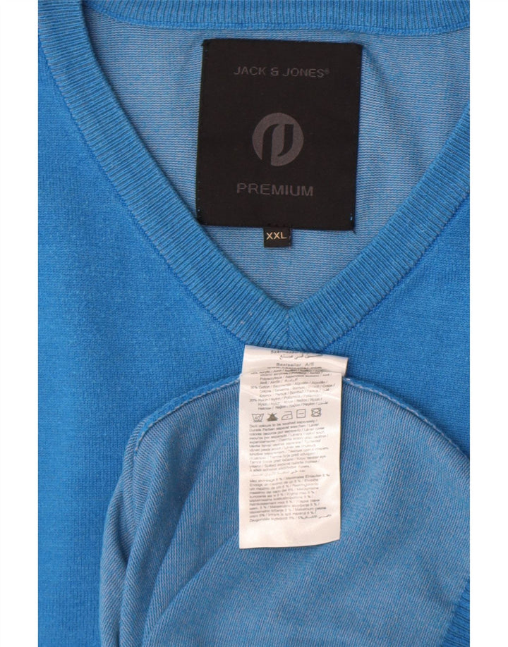 Jack & Jones Herren-Pullover mit V-Ausschnitt, 2XL, blaues Acryl