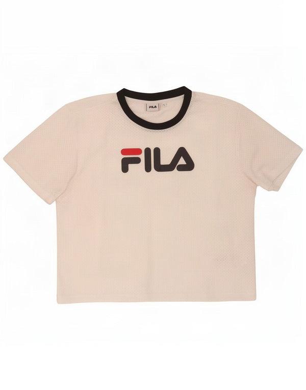 Fila Damen Grafik-T-Shirt-Oberteil UK 16 Large Weiß Polyester
