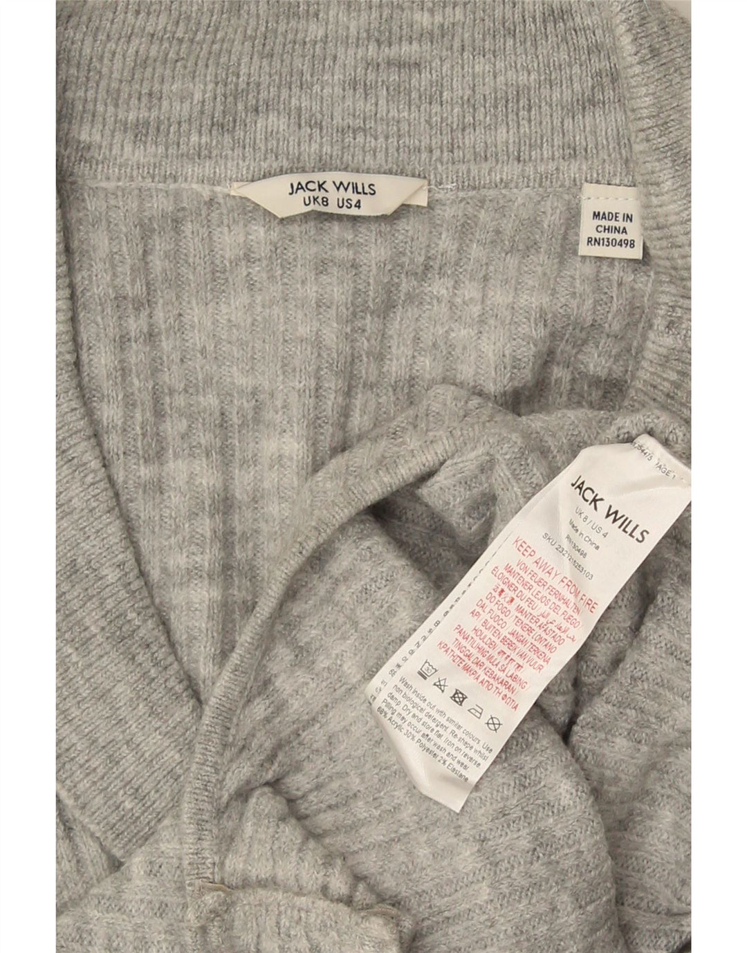 Jack Wills Langarm-Body für Damen, Gr. 8, Größe S, Grau, Acryl