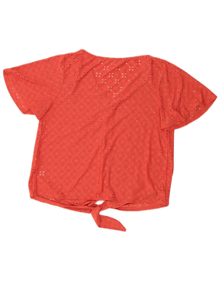 Oasis Womens Front Tie Short Sleeve Shirt Bluse UK 14 Medium Red Polyester