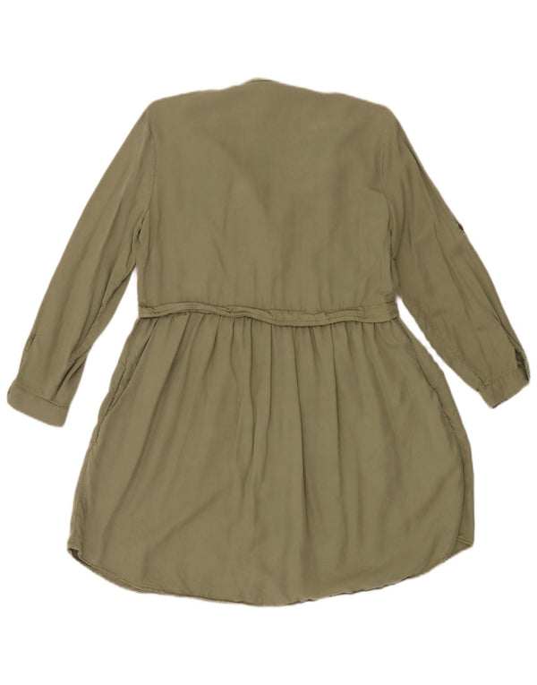 Zara Damen Langarm-Hemdkleid UK 10 Small Khaki