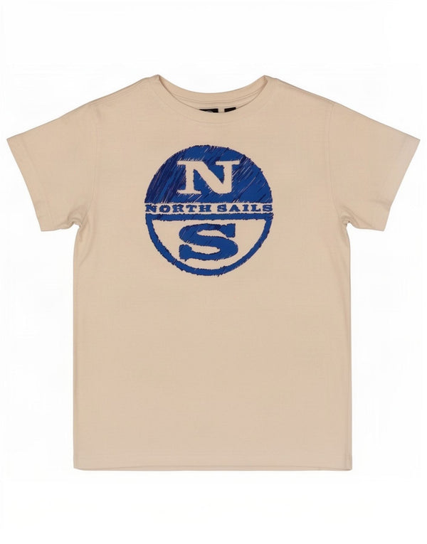 North Sails Jungen-T-Shirt mit Grafik, 9–10 Jahre, weiße Baumwolle