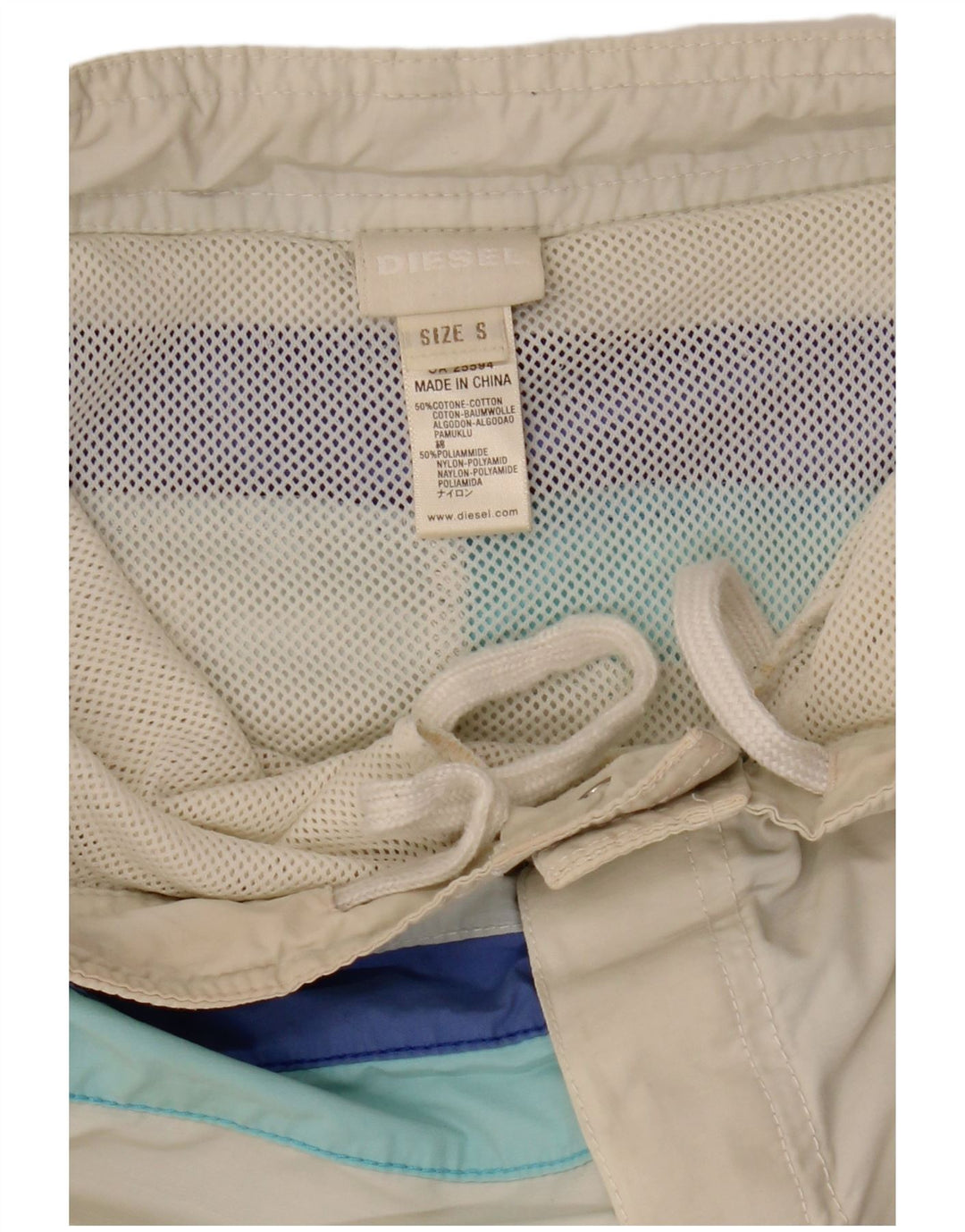 DIESEL Herren-Badeshorts, klein, cremefarbene, gestreifte Baumwolle