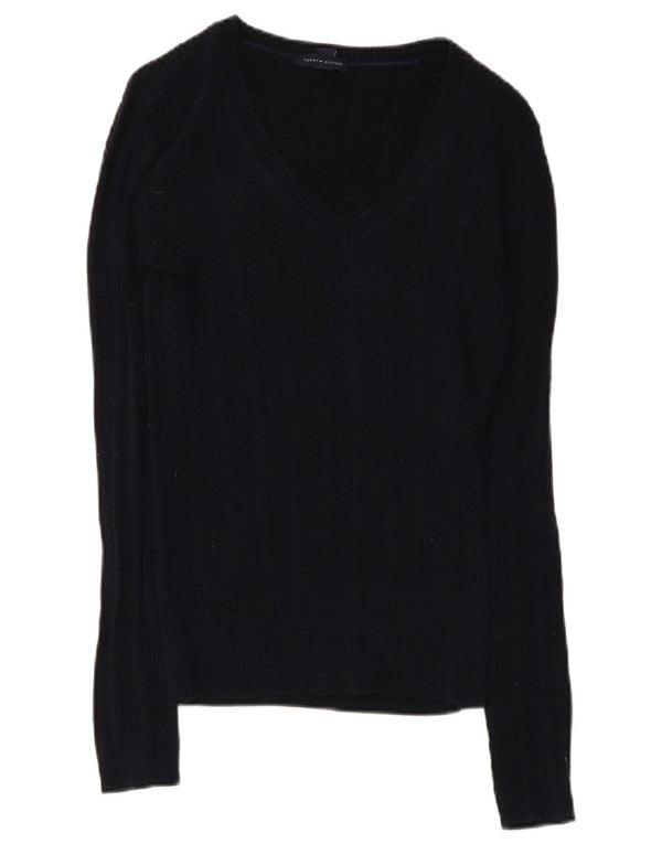 Tommy Hilfiger Damen-Pullover mit V-Ausschnitt, Gr. 6, XS, Marineblau, Baumwolle