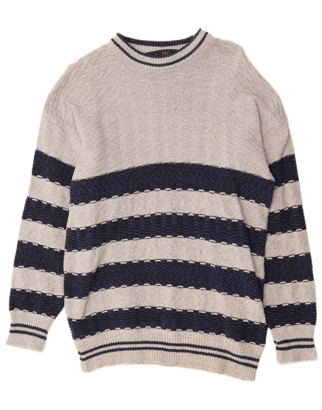 Vintage Herren-Pullover mit Rundhalsausschnitt, Mittelgrau, Farbblock