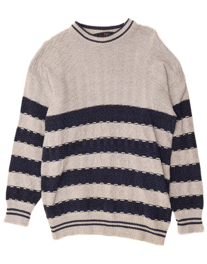 Vintage Herren-Pullover mit Rundhalsausschnitt, Mittelgrau, Farbblock