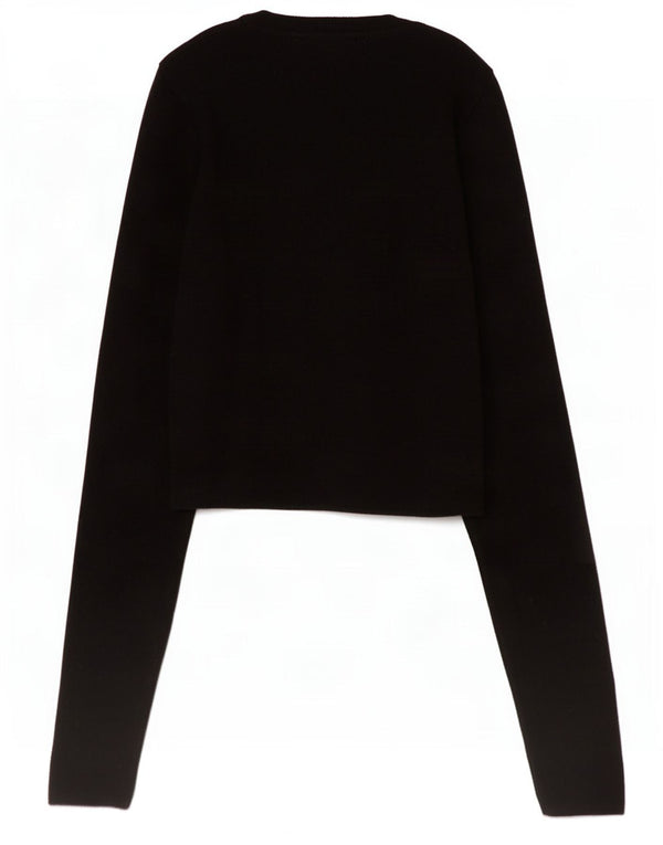 Zara Damen Crop Top Langarm UK 8 Small Schwarze Viskose