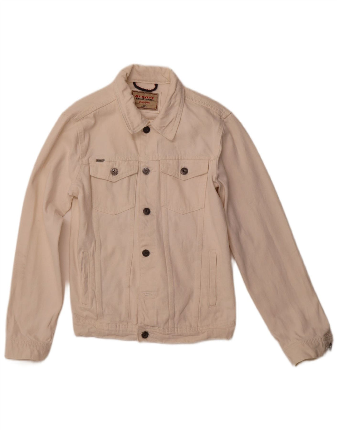 ALCOTT Damen-Jeansjacke mit Grafik, UK 1O, Größe S, weiße Baumwolle