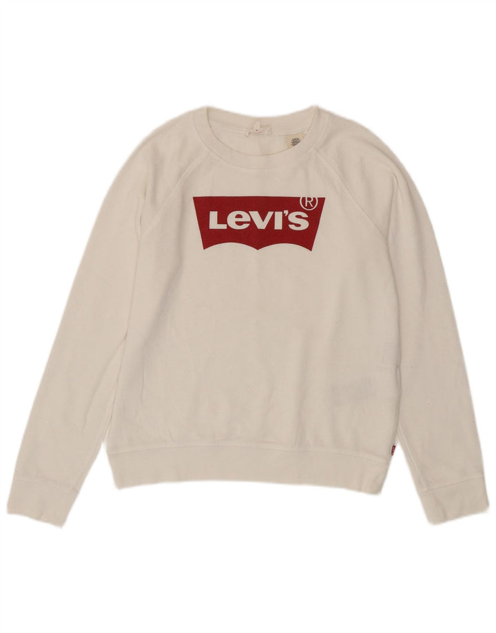 Levi's Damen-Sweatshirt in Übergröße mit Grafik, UK 10, Größe S, weiße Baumwolle