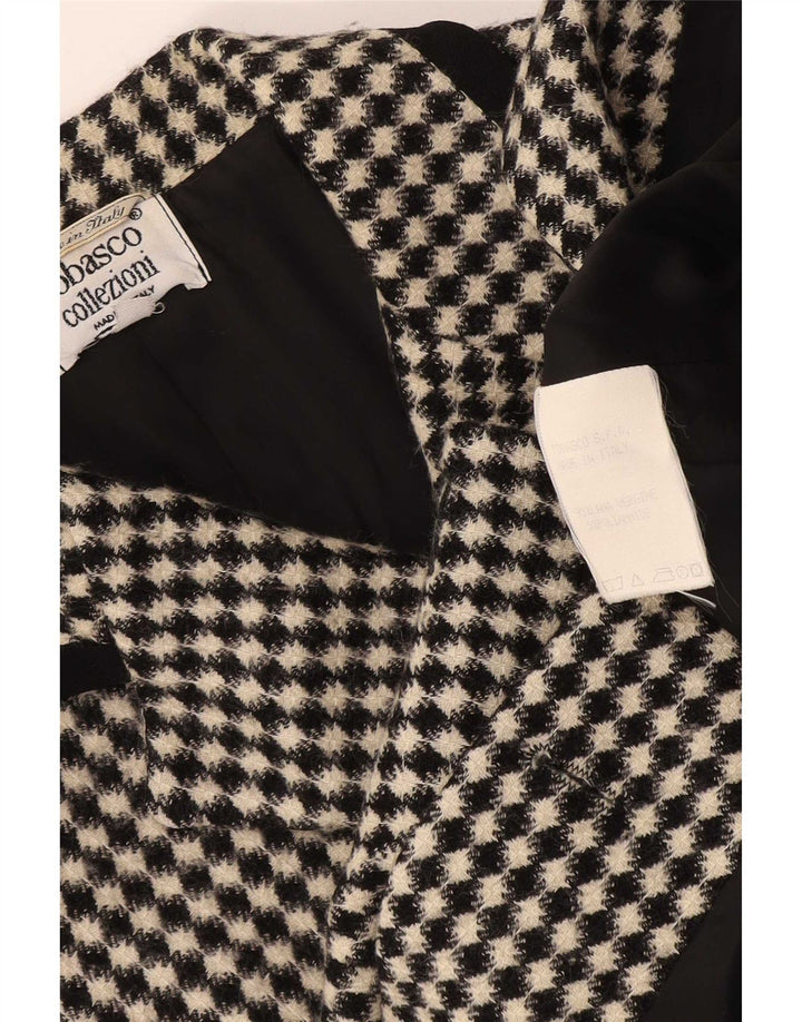 Tabasco Damen Blazer Jacke UK 12 Mittelschwarze geometrische Schurwolle
