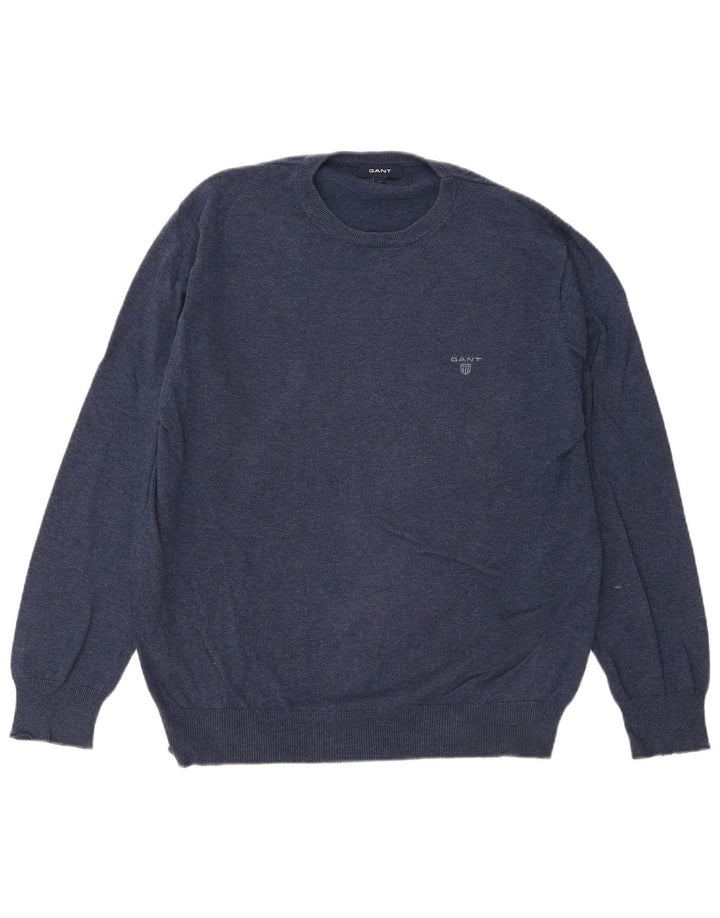 Gant Herren-Pullover mit Rundhalsausschnitt, groß, marineblaue Baumwolle