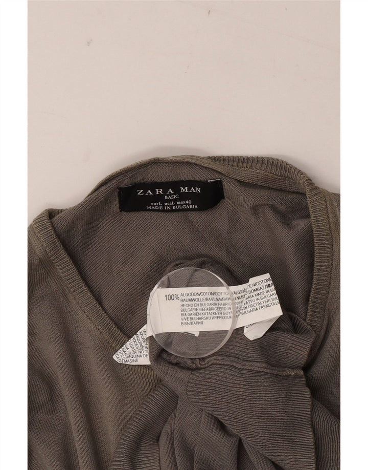 Zara Herren-Pullover mit Rundhalsausschnitt, groß, graue Baumwolle