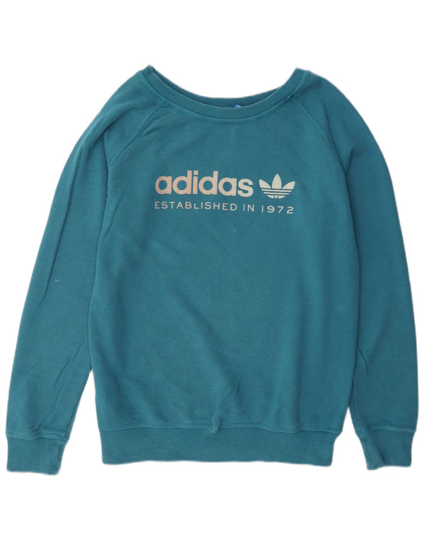 Adidas Damen Graphic Sweatshirt Pullover UK 16 Große blaue Baumwolle