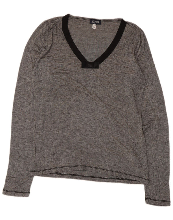 Armani Jeans Damen Top Langarm UK 12 Mittelgraue Nadelstreifen-Viskose
