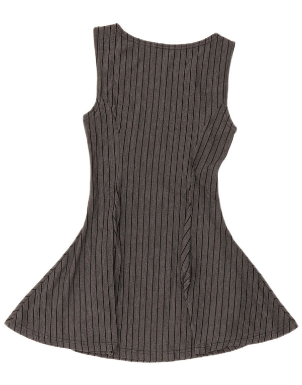 Vintage Damen Ärmelloses A-Linien-Kleid UK 8 Small Grau gestreift