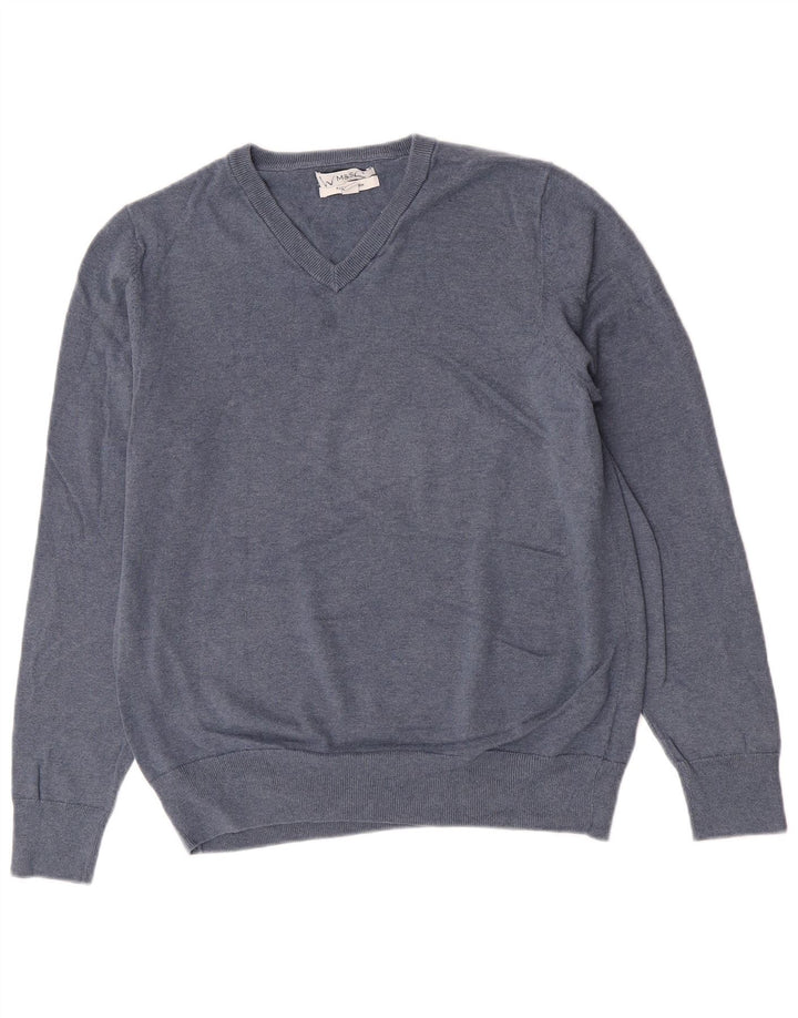 Marks & Spencer Herren-Pullover mit V-Ausschnitt, groß, aus blauer Baumwolle