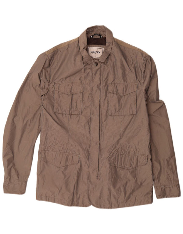Geox Herren Respira Utility Jacke UK 40 Großes braunes Nadelstreifen-Polyester