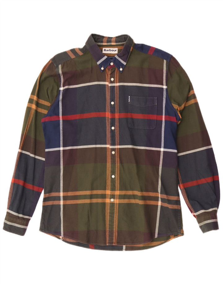 Barbour Mens Tailored Fit Flannel Shirt Large Multicoloured Plaid Cotton