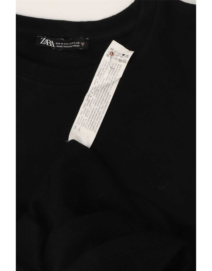 Zara Damen Langarm-Etuikleid UK 14 Mittelschwarze Baumwolle