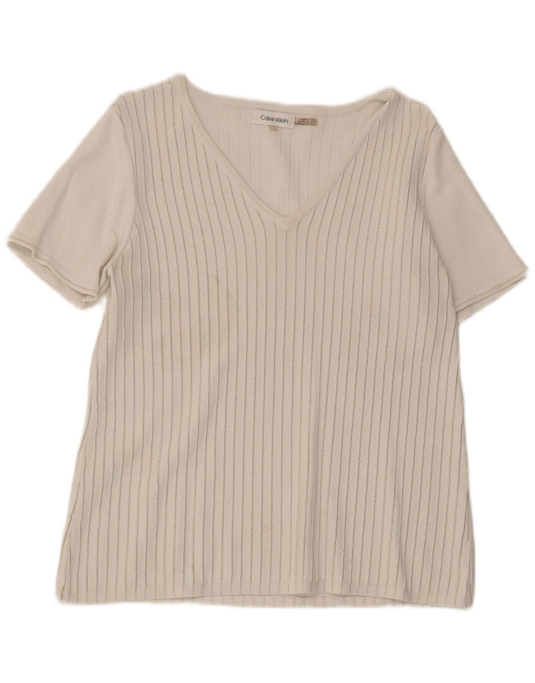 Calvin Klein Damen T-Shirt Top UK 10 Small Weiß gestreift