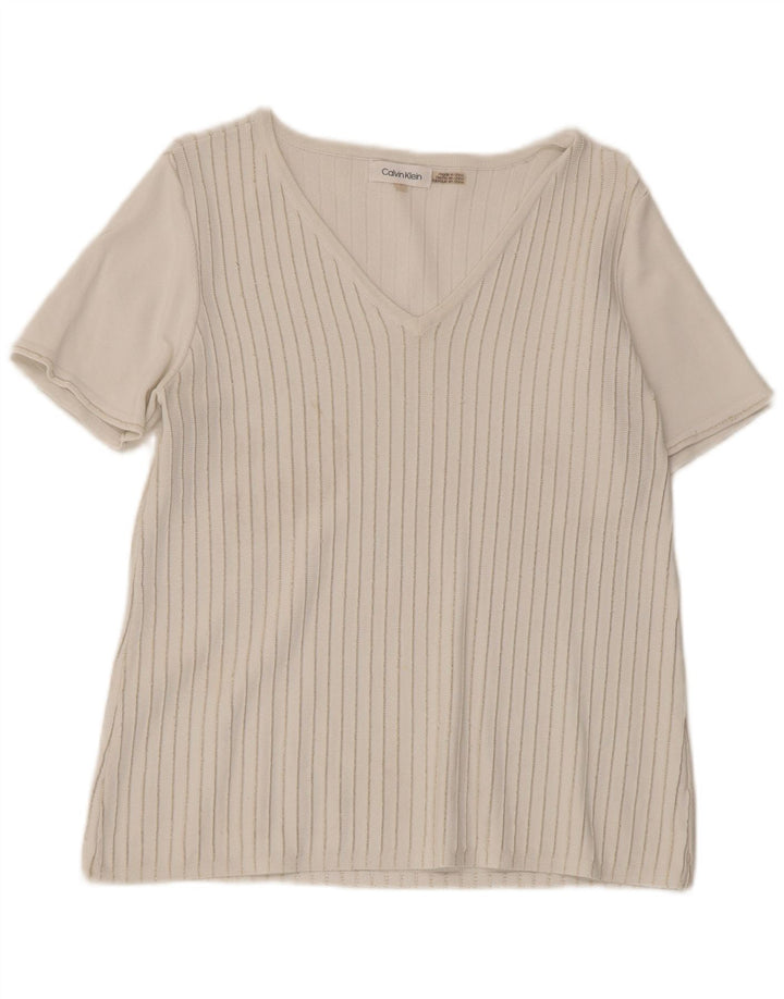 Calvin Klein Damen T-Shirt Top UK 10 Small Weiß gestreift