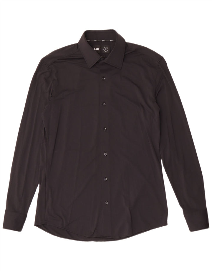 Hugo Boss Herren-Slim-Fit-Hemd, Größe 40, mittelschwarz, Polyamid