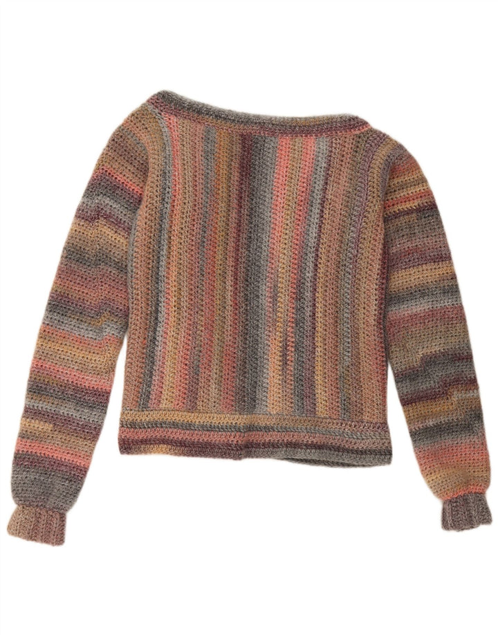 Vintage Damen Offener Cardigan Pullover UK 14 Medium Bunt gestreift