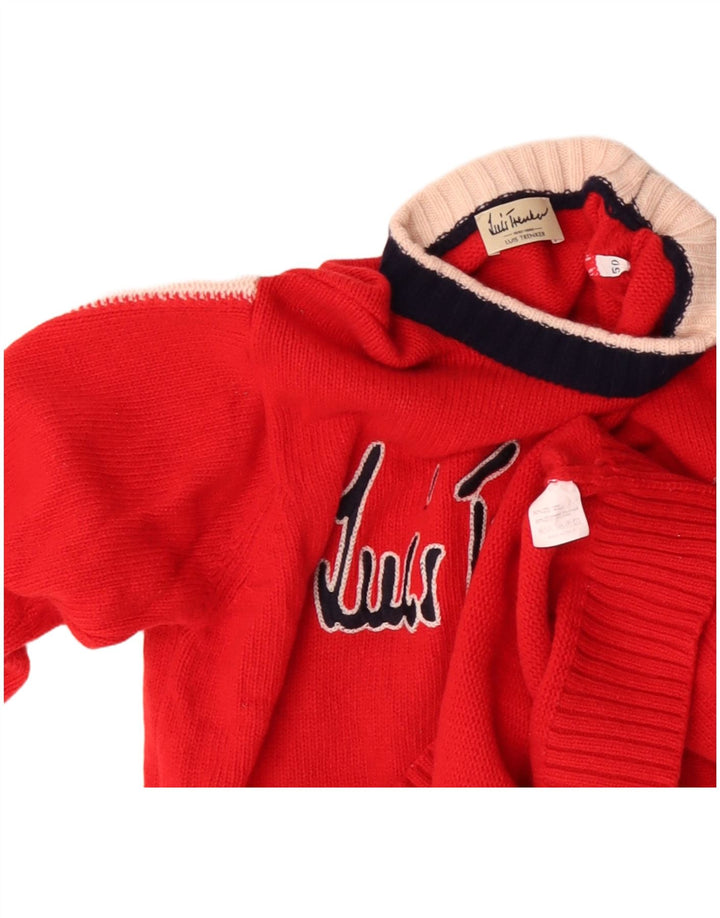 Luis Trenker Damen Pullover mit grafischem U-Boot-Ausschnitt, Größe 50, XL, rote Wolle