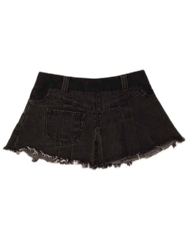 Topshop Damen Mini-Jeansrock mit niedriger Taille, UK 8, Größe S, W28, schwarze Baumwolle