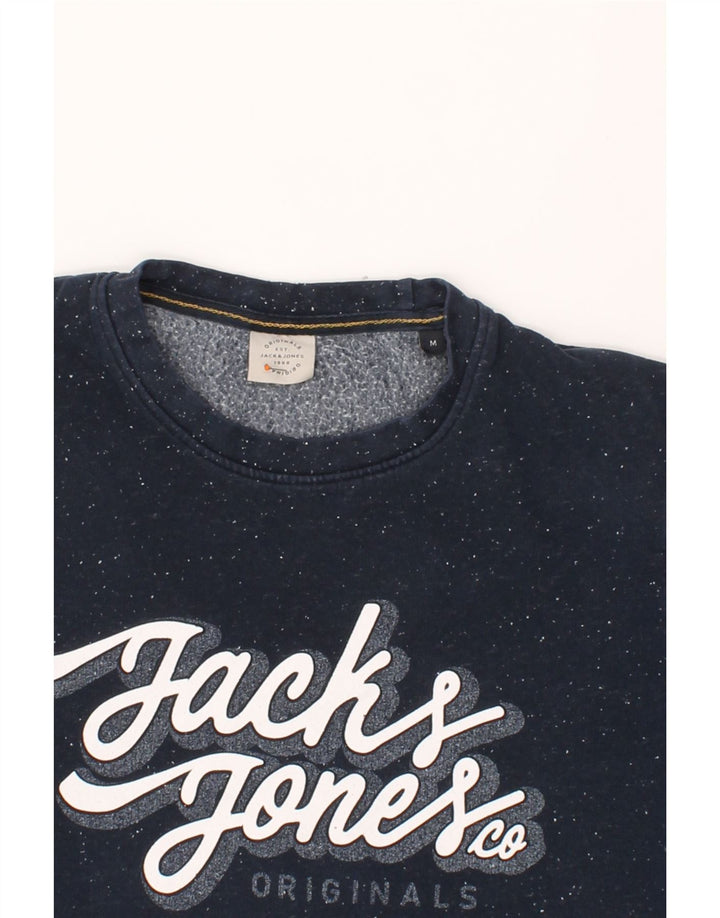 JACK & JONES Mens Graphic Sweatshirt Jumper Medium Navy Blue Flecked Vintage Jack & Jones and Second-Hand Jack & Jones from Messina Hembry 