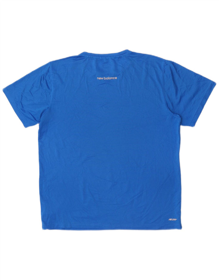 New Balance Herren-T-Shirt-Oberteil aus mittelblauem Nadelstreifen-Polyester