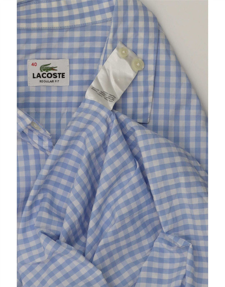 Lacoste Herren-Hemd mit normaler Passform, Größe 40, mittelblaue Gingham-Baumwolle