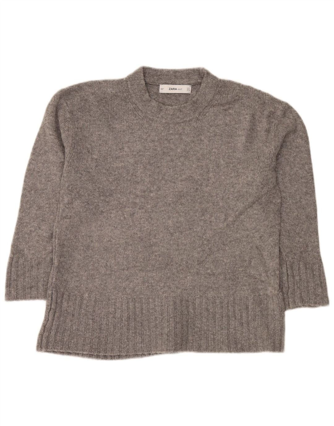 Zara Damen-Pullover, übergroß, Rundhalsausschnitt, Gr. 10, Größe S, Grau meliert