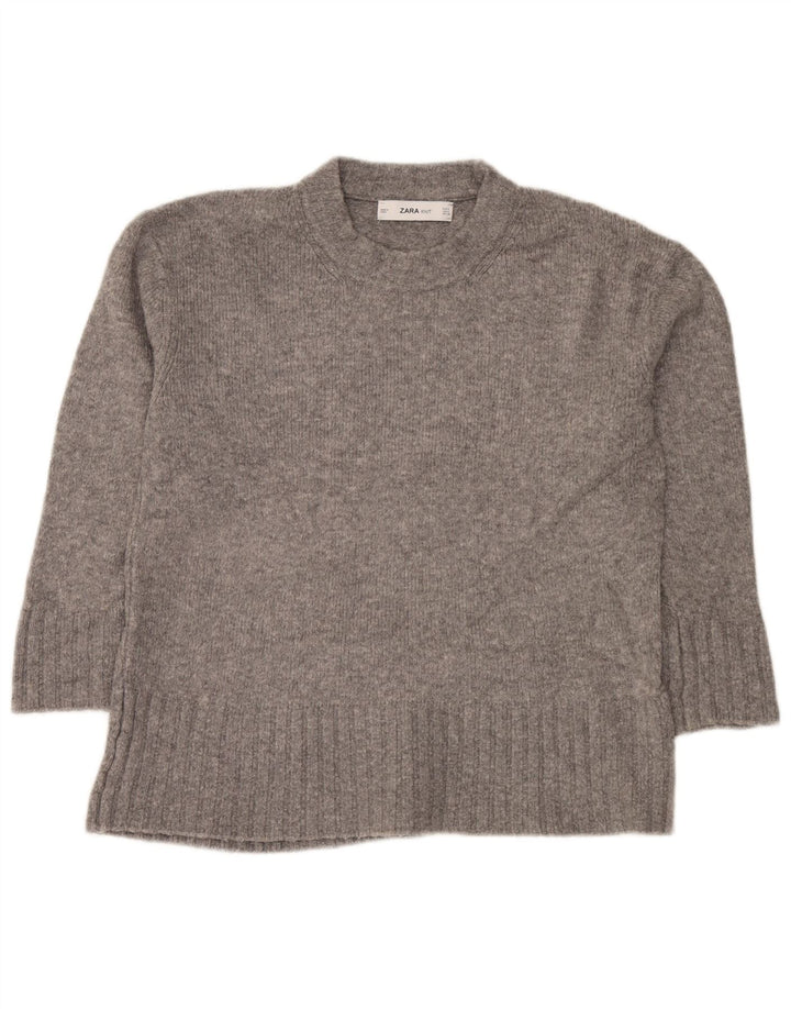 Zara Damen-Pullover, übergroß, Rundhalsausschnitt, Gr. 10, Größe S, Grau meliert