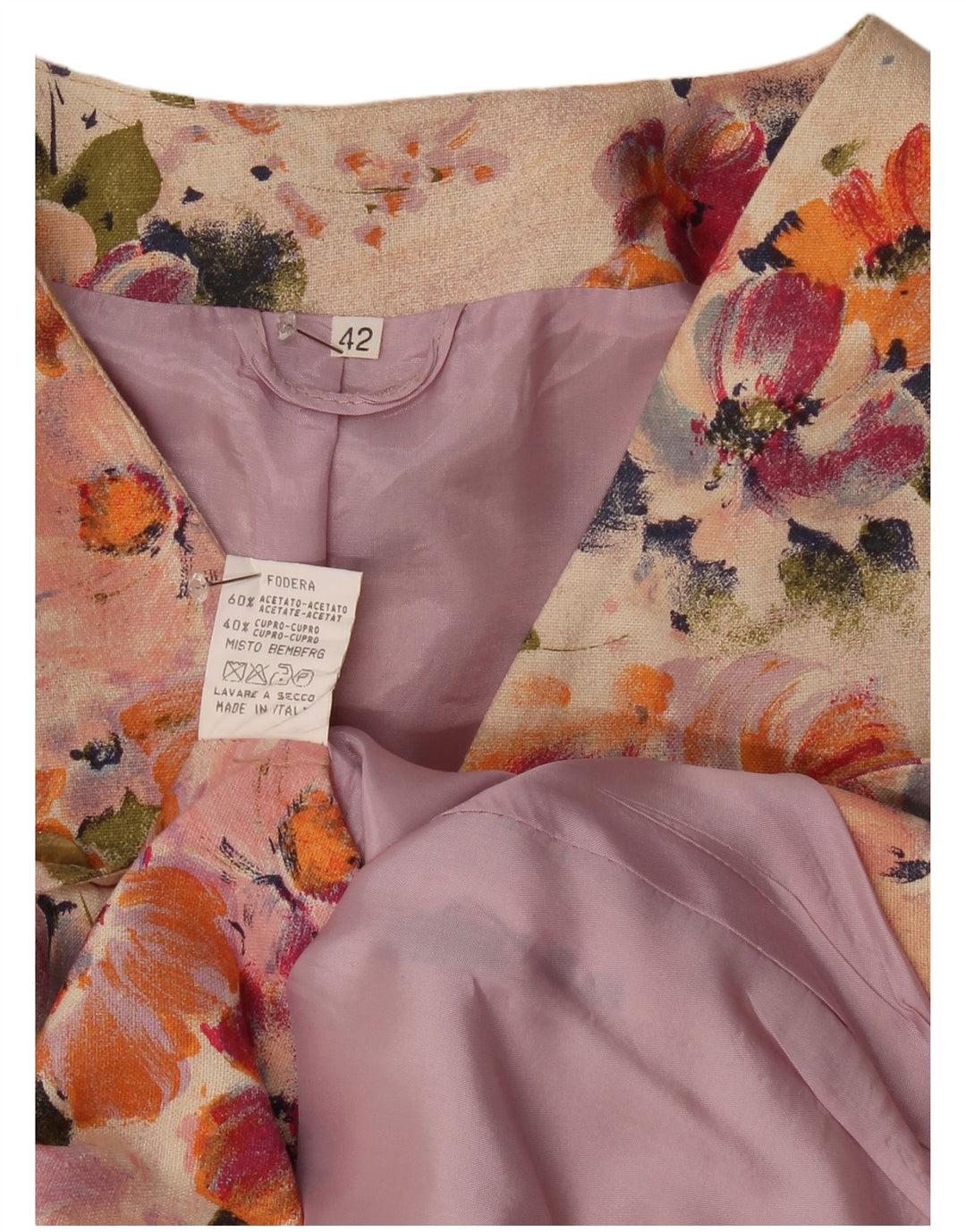 Vintage Damen Kurzarm-Blazer-Jacke IT 42 Medium Beige Floral