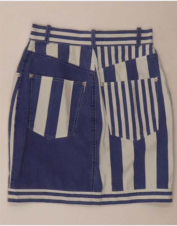 Vintage Damen Mini Bleistiftrock UK 8 Small W26 Marineblau gestreift Baumwolle