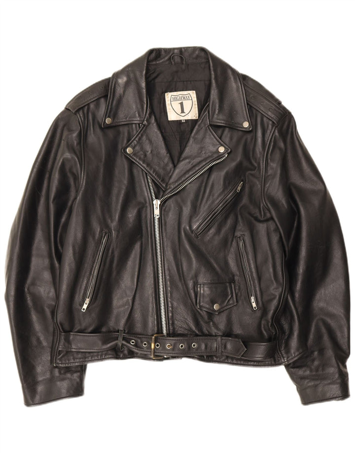 Highway 1 Herren-Leder-Bikerjacke, Größe 62 4XL, schwarzes Leder