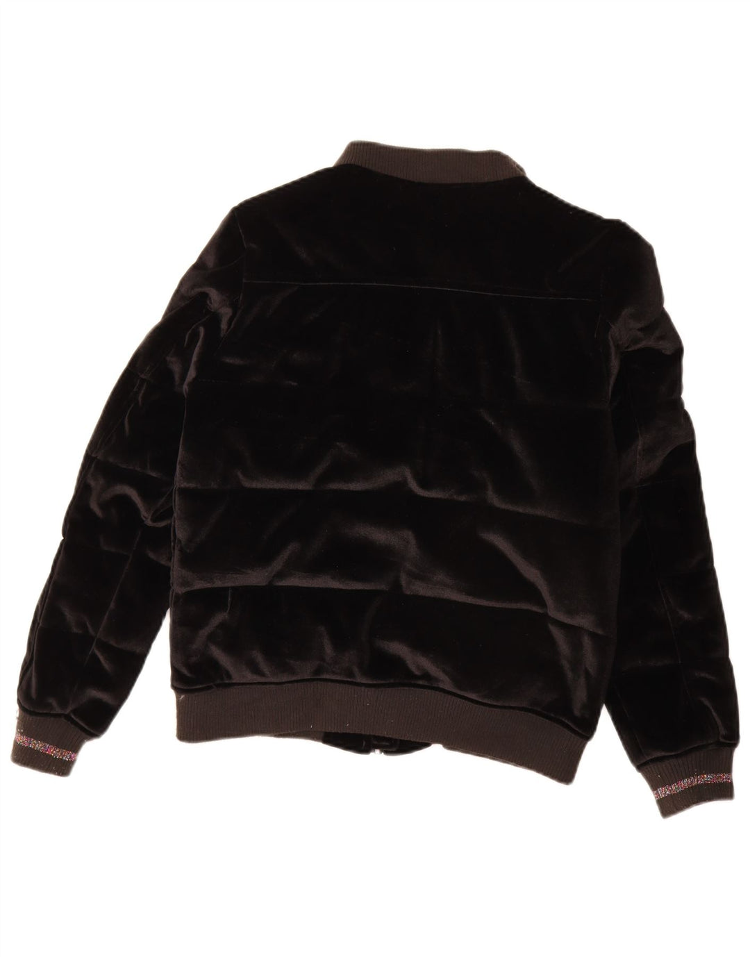 Hochwertige wattierte Veloursjacke für Mädchen, 13–14 Jahre, aus schwarzem Polyester