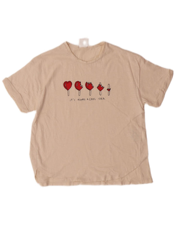 Zara Mädchen-T-Shirt mit Grafik, 8–9 Jahre, beige Baumwolle