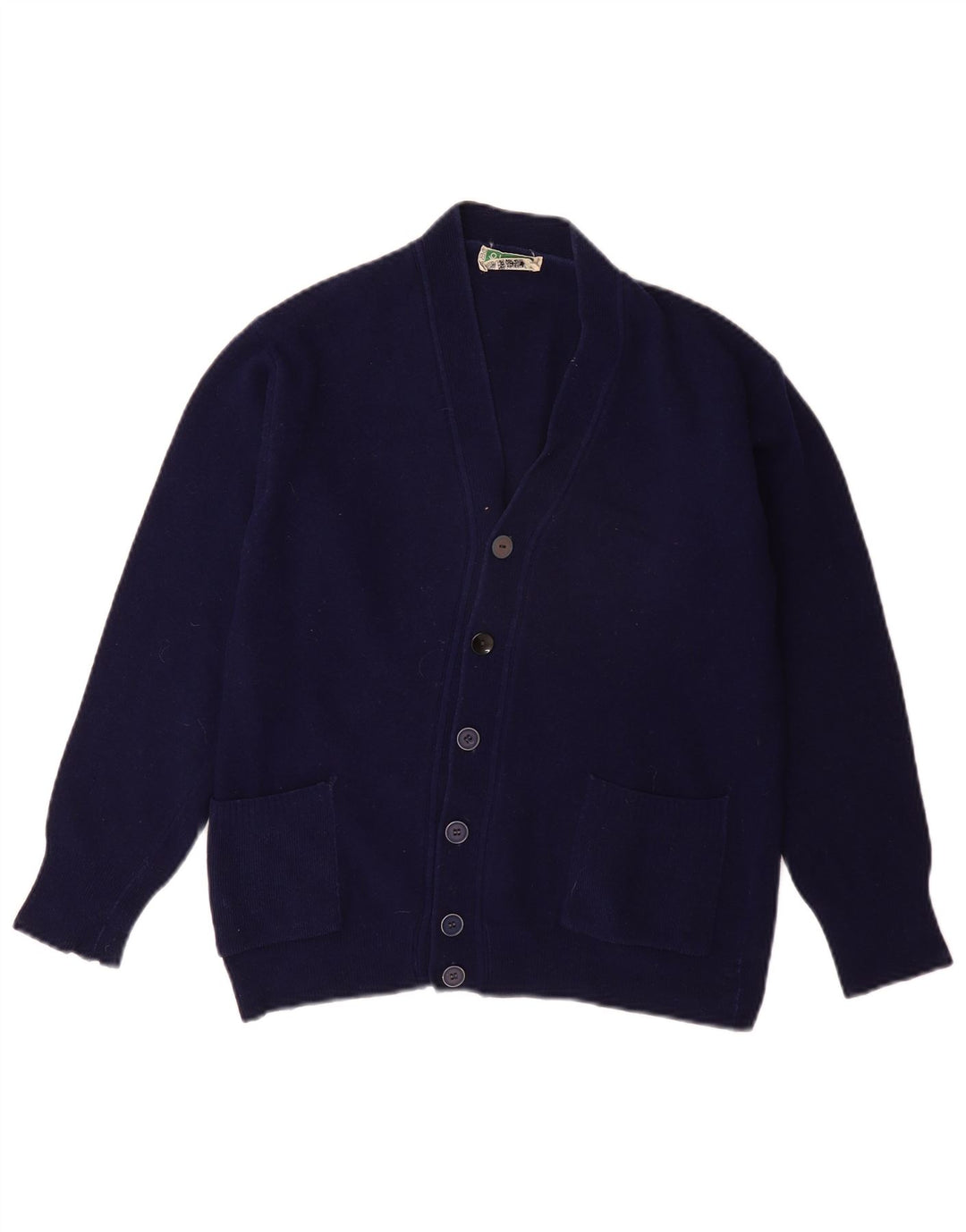 BENETTON Jungen-Cardigan-Pullover, 13–14 Jahre, marineblaue Wolle