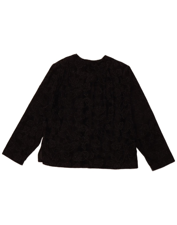 VINTAGE Langarm-Blusenoberteil für Damen UK 16 Großes schwarzes Blumenmuster