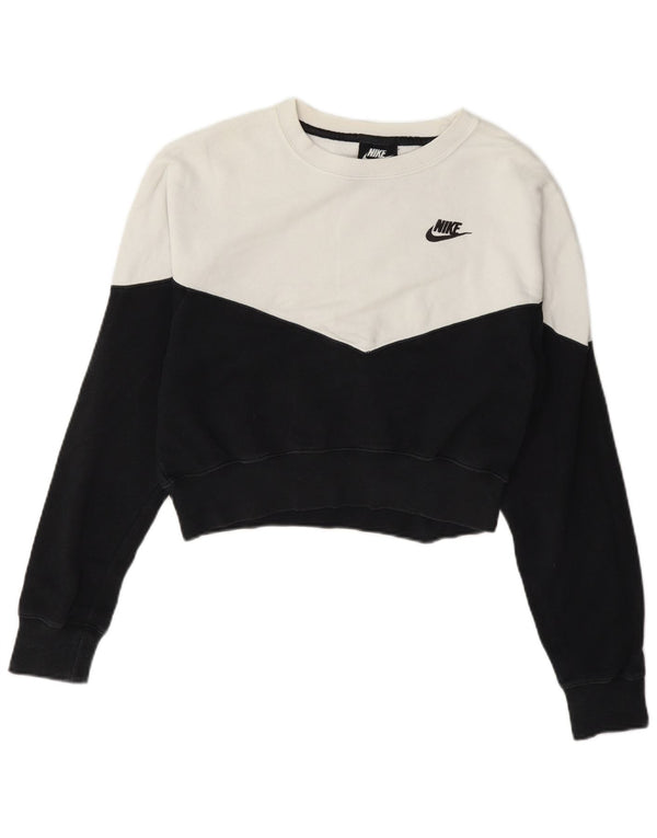 Nike Damen Crop Sweatshirt Pullover UK 10 Small Weiße Colourblock-Baumwolle